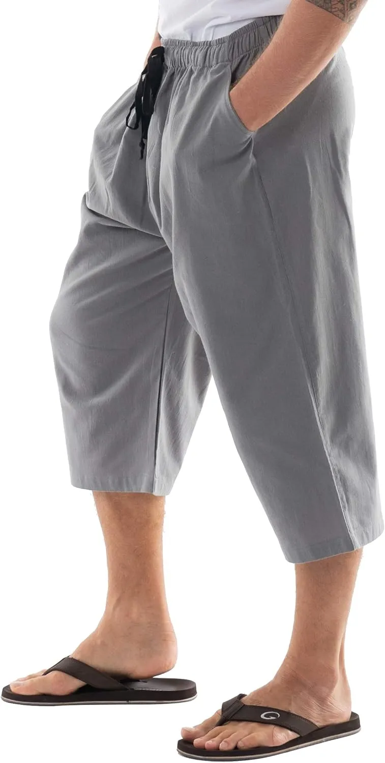 Mens Cotton Pilates Yoga Beach Lounge Sleep Pajama Capri Pants