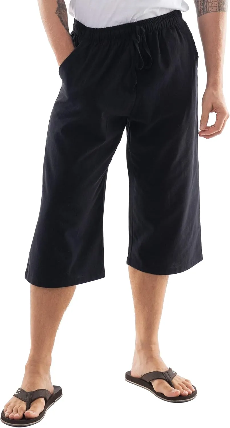 Mens Cotton Pilates Yoga Beach Lounge Sleep Pajama Capri Pants