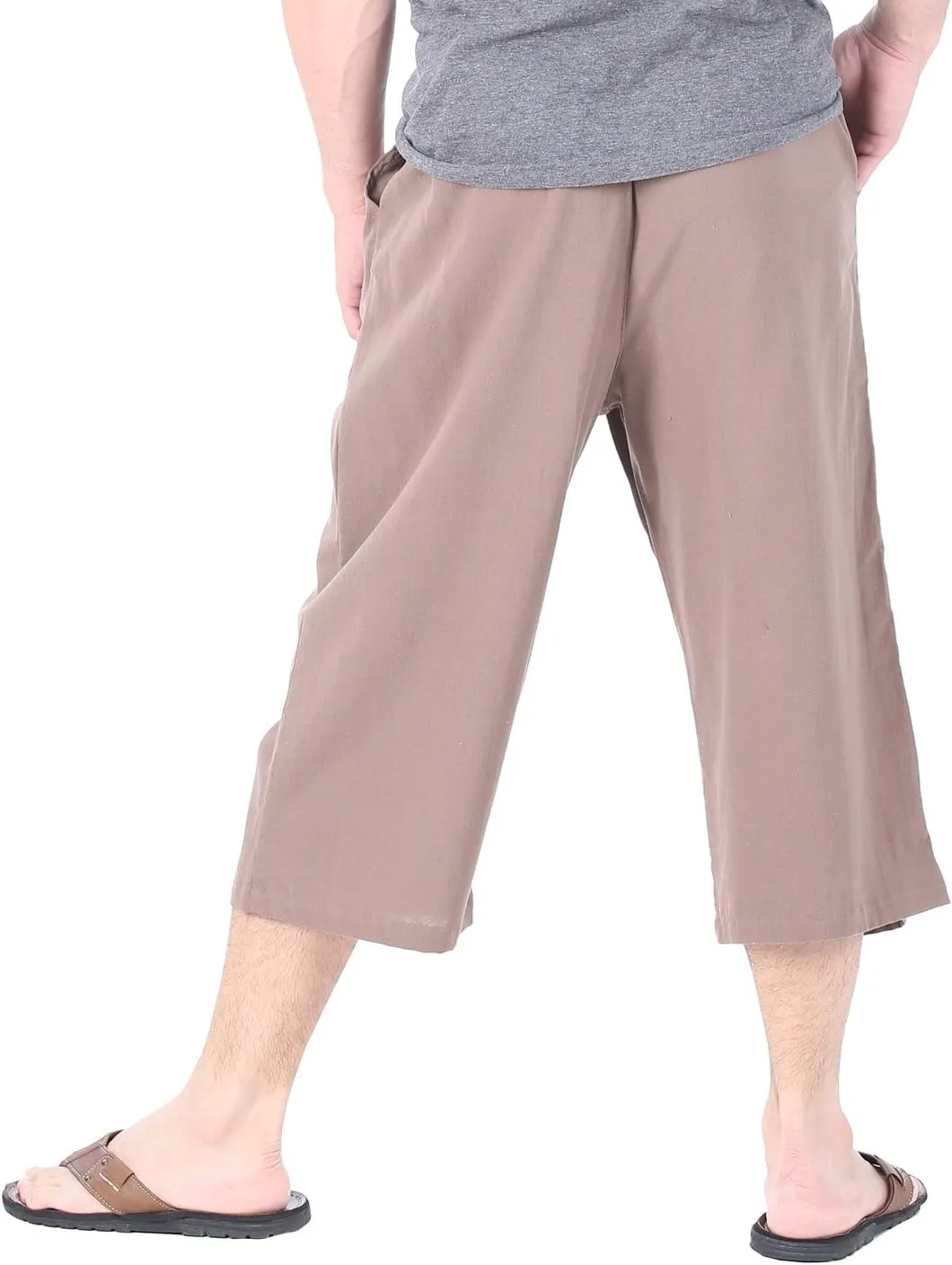 Mens Cotton Pilates Yoga Beach Lounge Sleep Pajama Capri Pants