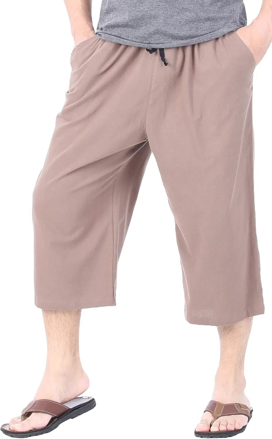 Mens Cotton Pilates Yoga Beach Lounge Sleep Pajama Capri Pants