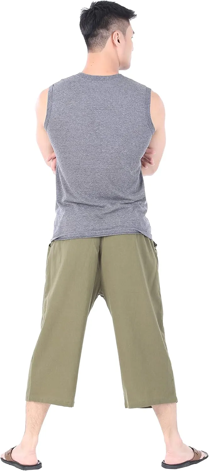 Mens Cotton Pilates Yoga Beach Lounge Sleep Pajama Capri Pants
