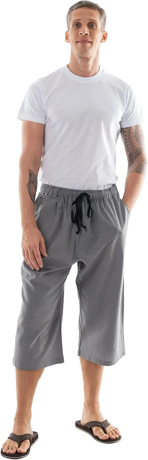 Mens Cotton Pilates Yoga Beach Lounge Sleep Pajama Capri Pants