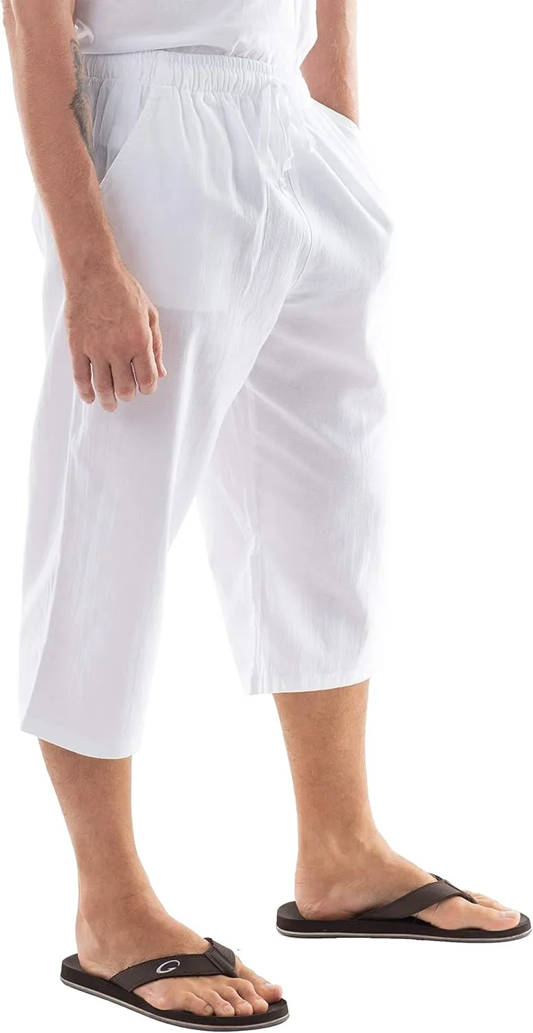 Mens Cotton Pilates Yoga Beach Lounge Sleep Pajama Capri Pants