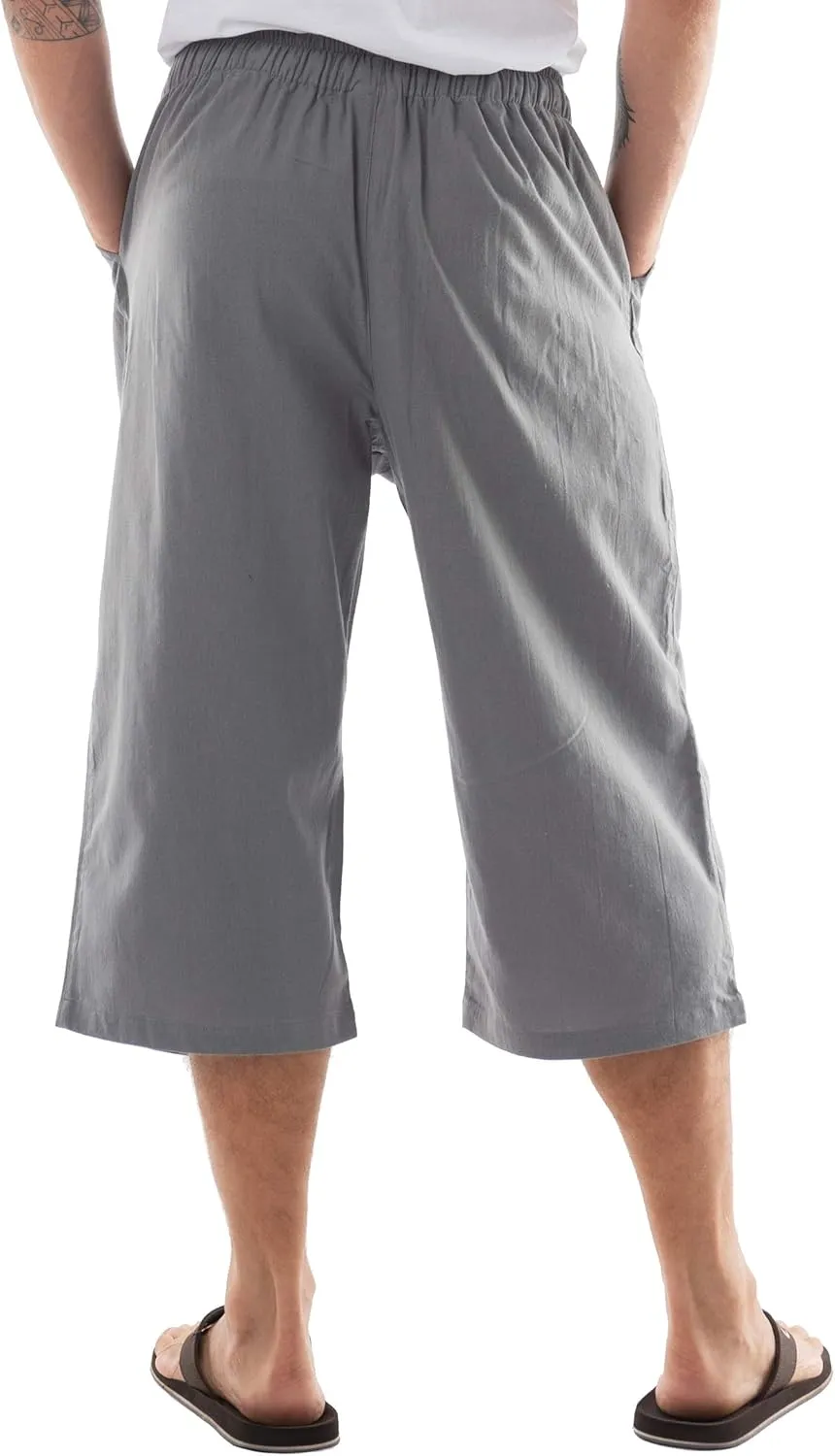 Mens Cotton Pilates Yoga Beach Lounge Sleep Pajama Capri Pants