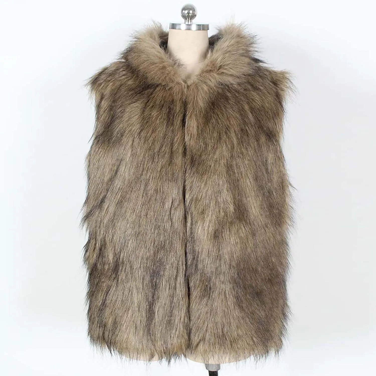 Mens Faux Fur Vest Open Front Sleeveless Hooded Cardigan Fluffy Plush Winter Fashion Faux Fur Hoodie Jackets