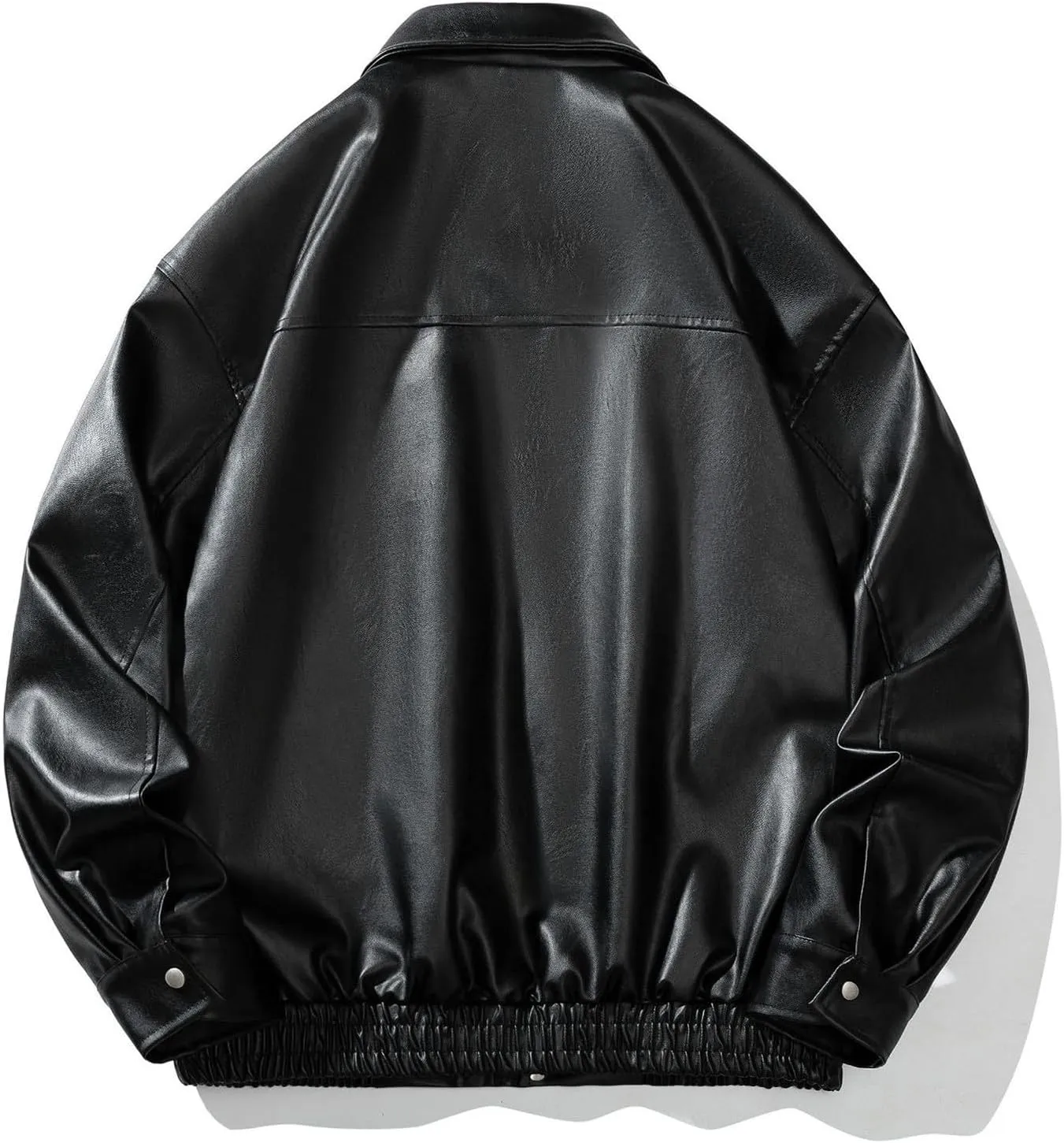 Men's Leather Jacket Coat Stand Collar Button Zipper Solid Color PU Jacket Motorcycle Biker Outwear with Pockets