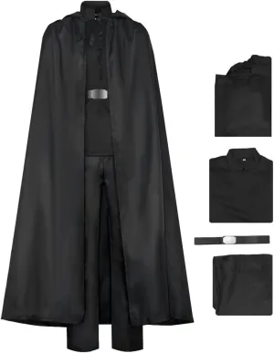 Mens Luke Skywalker Cosplay Costume Suit Jedi Tunic Knight Halloween Outfit Black Cloak Robe Tunic Pants Set