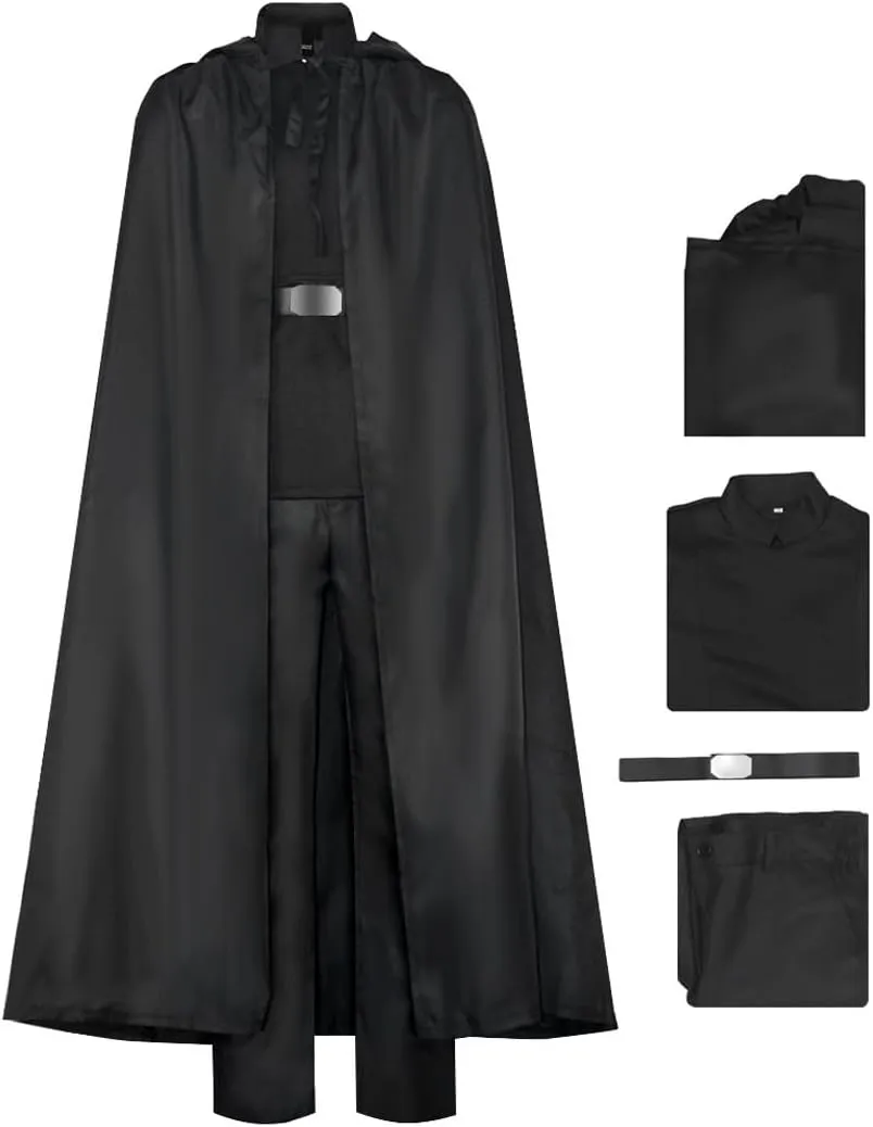 Mens Luke Skywalker Cosplay Costume Suit Jedi Tunic Knight Halloween Outfit Black Cloak Robe Tunic Pants Set