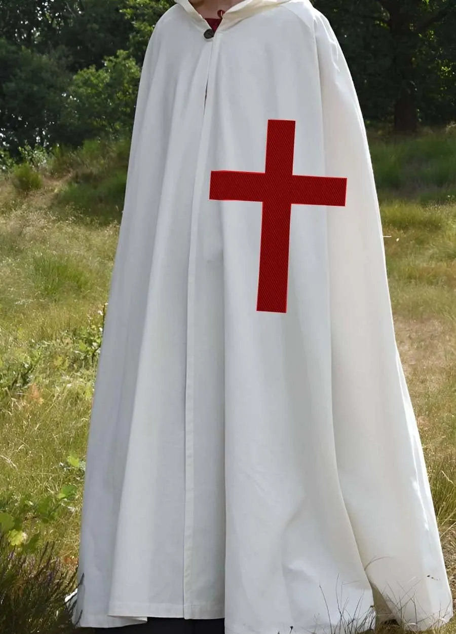 Men's Medieval Crusader Costume Cloak & Tunic Templar Renaissance Knight Warrior Halloween Cosplay Cloak Robe (S-6XL)