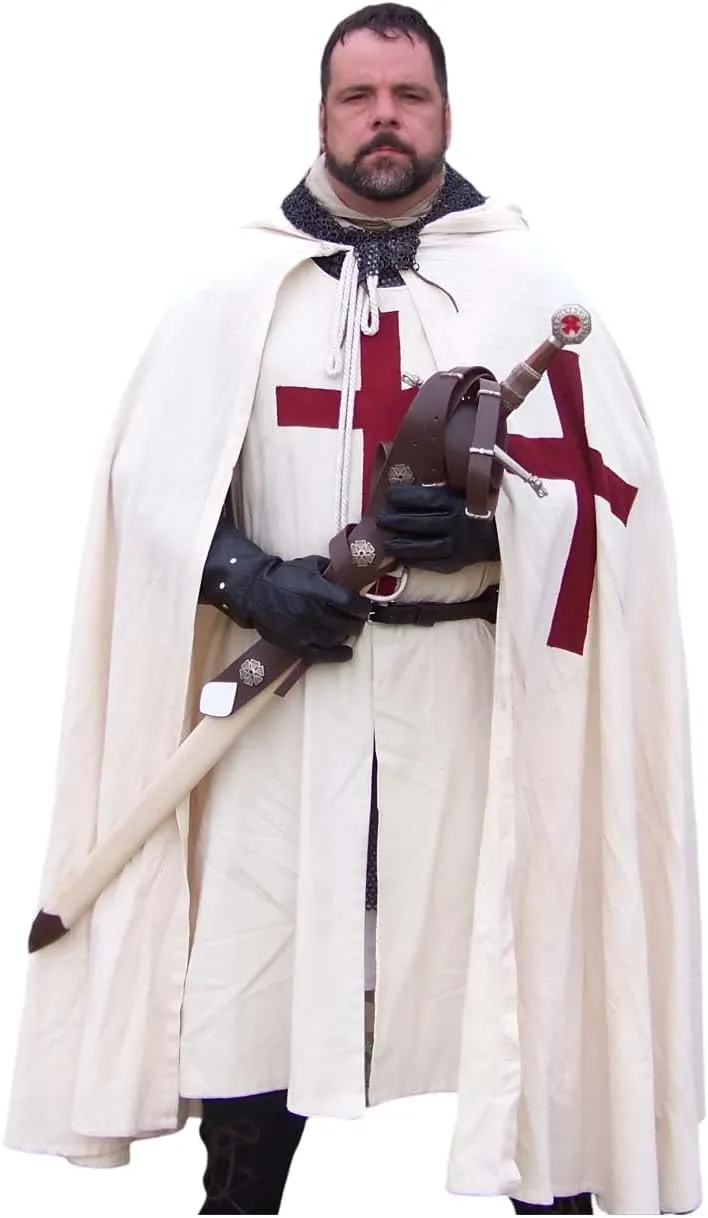 Men's Medieval Crusader Costume Cloak & Tunic Templar Renaissance Knight Warrior Halloween Cosplay Cloak Robe (S-6XL)