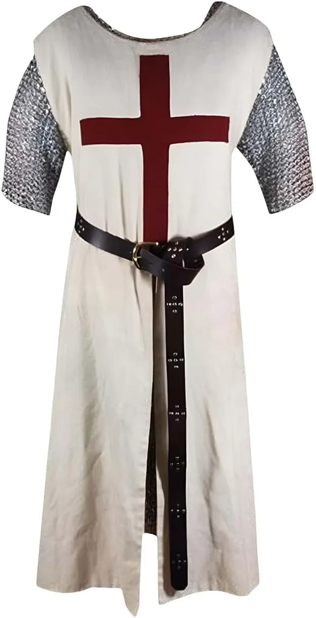 Men's Medieval Crusader Costume Cloak & Tunic Templar Renaissance Knight Warrior Halloween Cosplay Cloak Robe (S-6XL)