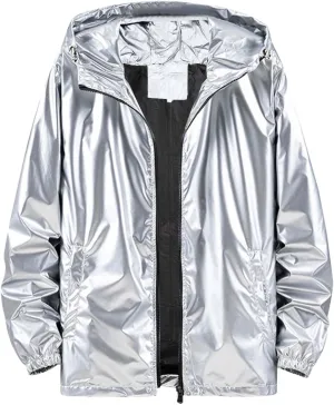 Men's Reflective Trench Jacket Windbreaker Jackets with Hood Lightweight Loose Fit Long Rain Coats Outdoor Jackets