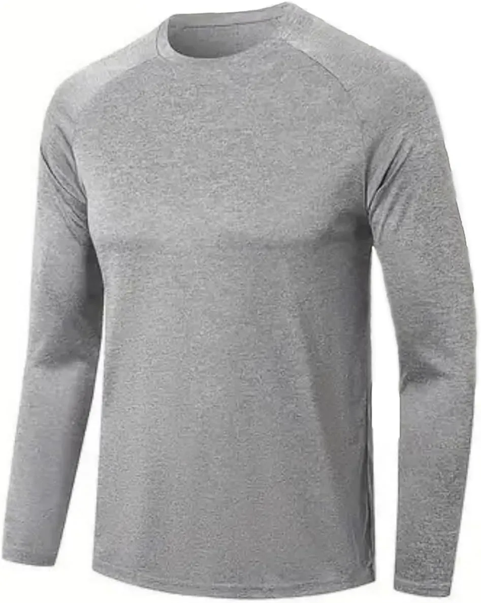 Men's Shirts Long Sleeve Workout T Shirts Sun Protection Quick Dry Fit Athletic Fishing Running Tee Tops 2 Pack