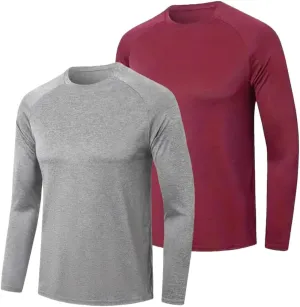 Men's Shirts Long Sleeve Workout T Shirts Sun Protection Quick Dry Fit Athletic Fishing Running Tee Tops 2 Pack