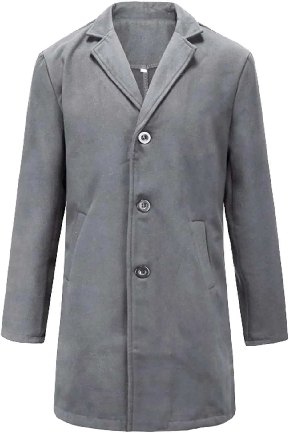 Men's Single-Breasted Mid-Length Suit Jacket Lightweight Trench Coat Long Overcoat Winter Pea Coat Casual Sport Coat