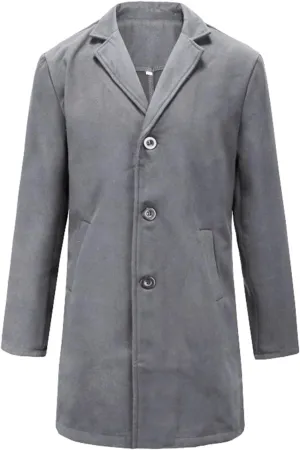 Men's Single-Breasted Mid-Length Suit Jacket Lightweight Trench Coat Long Overcoat Winter Pea Coat Casual Sport Coat