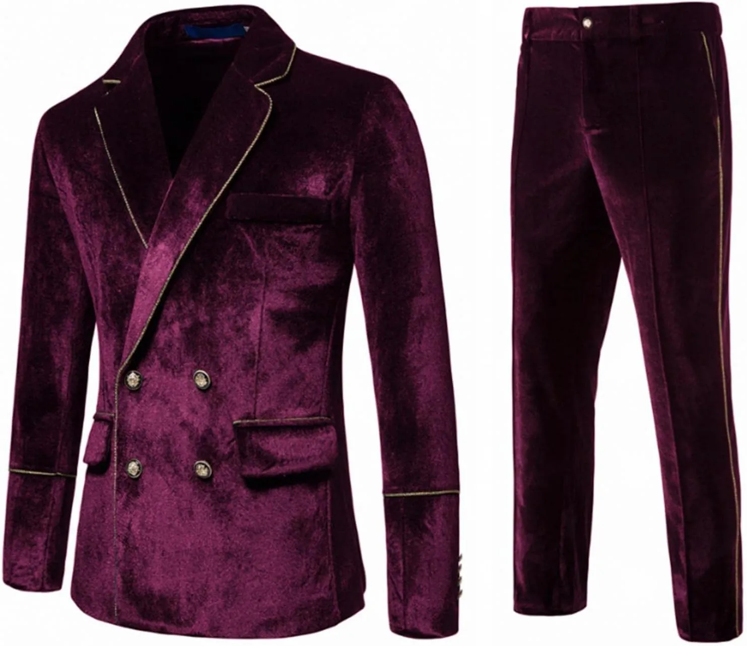 Mens Suits,Men's 2 Piece Velvet Suits Classic Solid Suit Jacket Pants Set Slim Fit Double Breasted Tuxedo for Prom