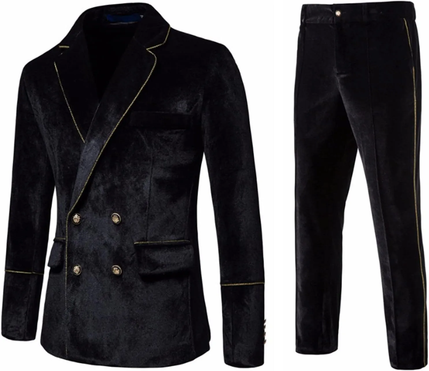 Mens Suits,Men's 2 Piece Velvet Suits Classic Solid Suit Jacket Pants Set Slim Fit Double Breasted Tuxedo for Prom