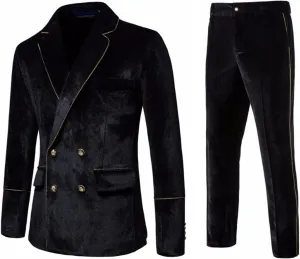 Mens Suits,Men's 2 Piece Velvet Suits Classic Solid Suit Jacket Pants Set Slim Fit Double Breasted Tuxedo for Prom