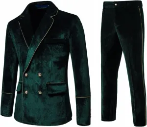 Mens Suits,Men's 2 Piece Velvet Suits Classic Solid Suit Jacket Pants Set Slim Fit Double Breasted Tuxedo for Prom