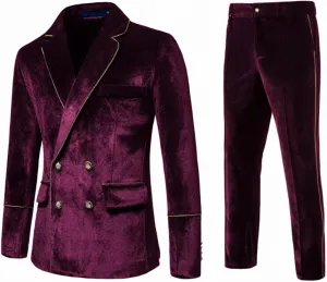 Mens Suits,Men's 2 Piece Velvet Suits Classic Solid Suit Jacket Pants Set Slim Fit Double Breasted Tuxedo for Prom
