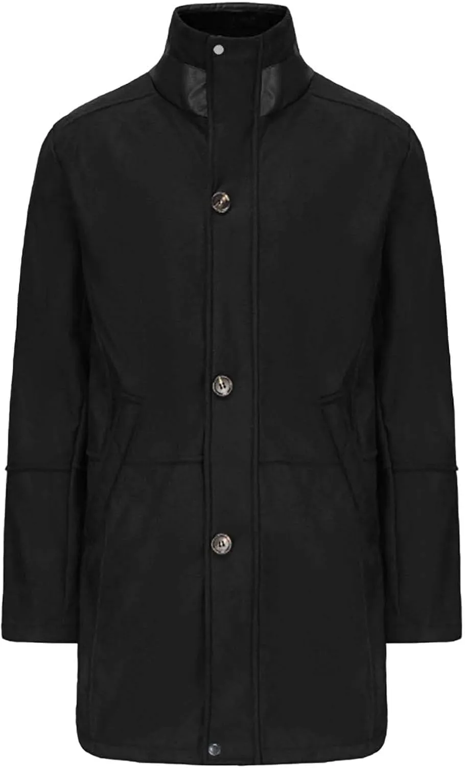 Mens Trench Coat Windbreaker Jackets Lapel Long Sleeve Padded Leather Jacket Vintage Long Pea Coat Winter Warm