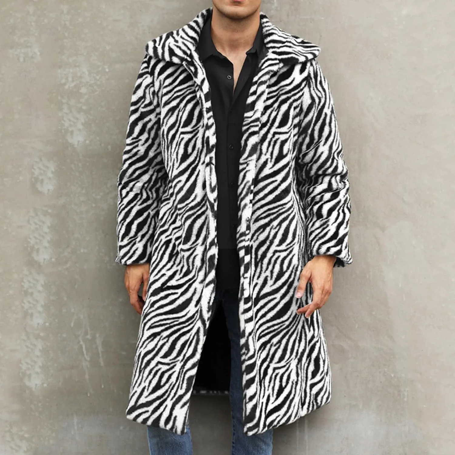 Mens Trench Coat Windbreaker Jackets Lapel Long Sleeve Padded Leather Jacket Vintage Long Pea Coat Winter Warm