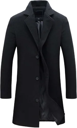 Mens Trench Coat Windbreaker Jackets Lapel Long Sleeve Padded Leather Jacket Vintage Long Pea Coat Winter Warm