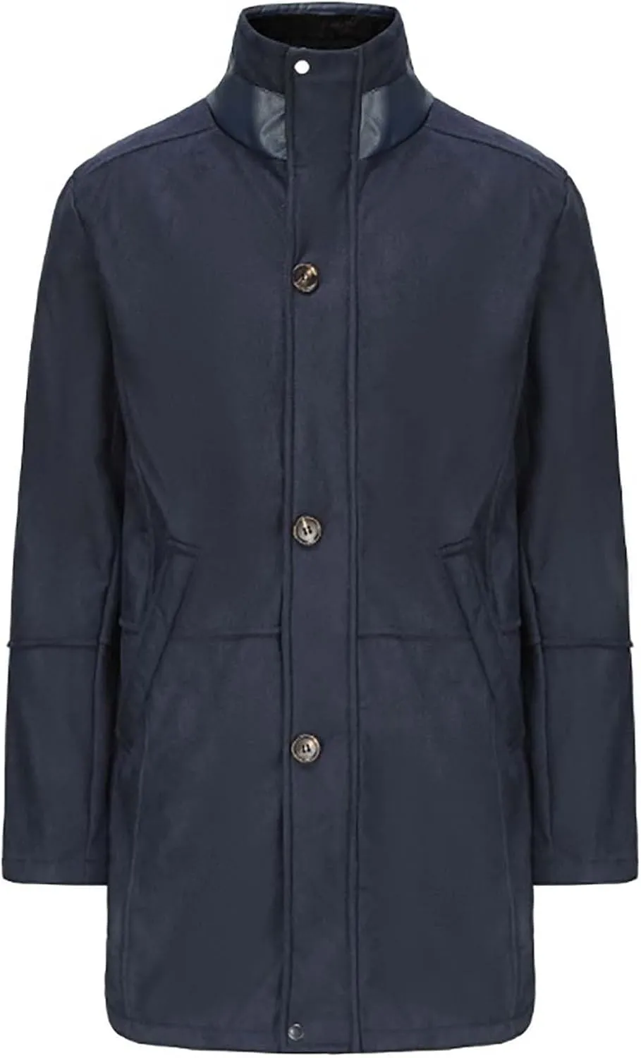 Mens Trench Coat Windbreaker Jackets Lapel Long Sleeve Padded Leather Jacket Vintage Long Pea Coat Winter Warm