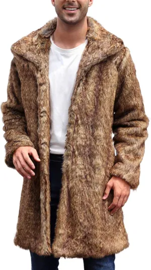 Men's Warm Thick Coat Jacket Faux Fur Fluffy Outwear Cardigan Winter Long Sleeve Overcoat Jacket Long Trench Coats