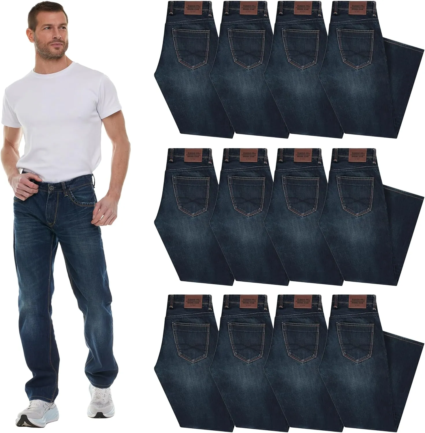 Mens Wholesale Jeans Pants, Classic Fit Relaxed Bulk Denim for Men, Assorted Sized Packs, Donation Homeless