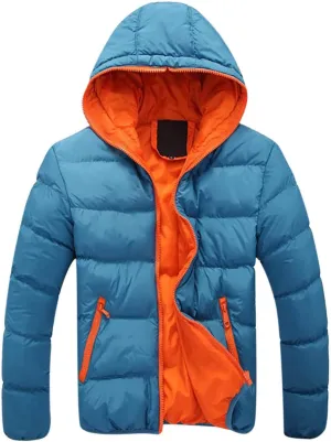 Men's Winter Puffer Jacket Thicken Full Zip Up Coat Warm Padded Jacket Outwear with Hood Windproof Quilted Coat