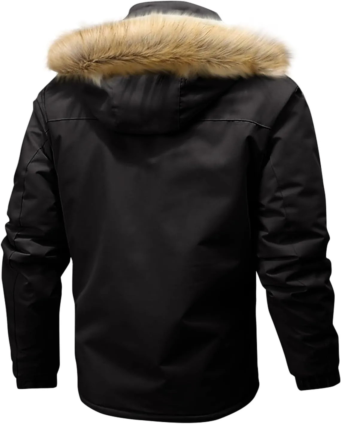 Men's Winter Solid Color Hooded Coat Waterproof Fleece Parka Thick Warm Parka Jacket with Faux Fur Removable Hood