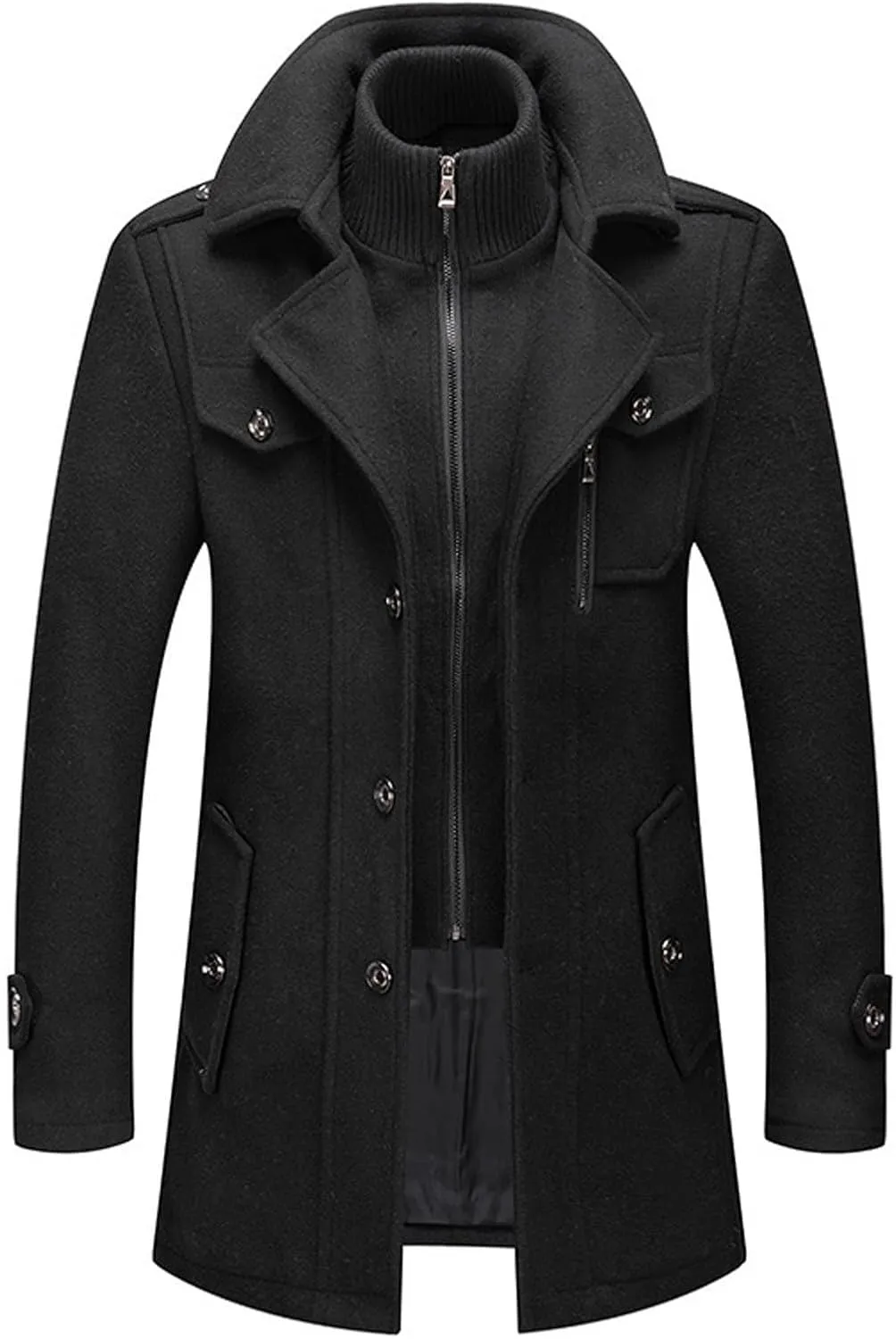 Men's Wool Blend Pea Coat Warm Winter Trench Coat Wool Jacket Windbreaker Collar Single Breasted Overcoat