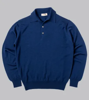 Merino Long-Sleeve Polo Blue