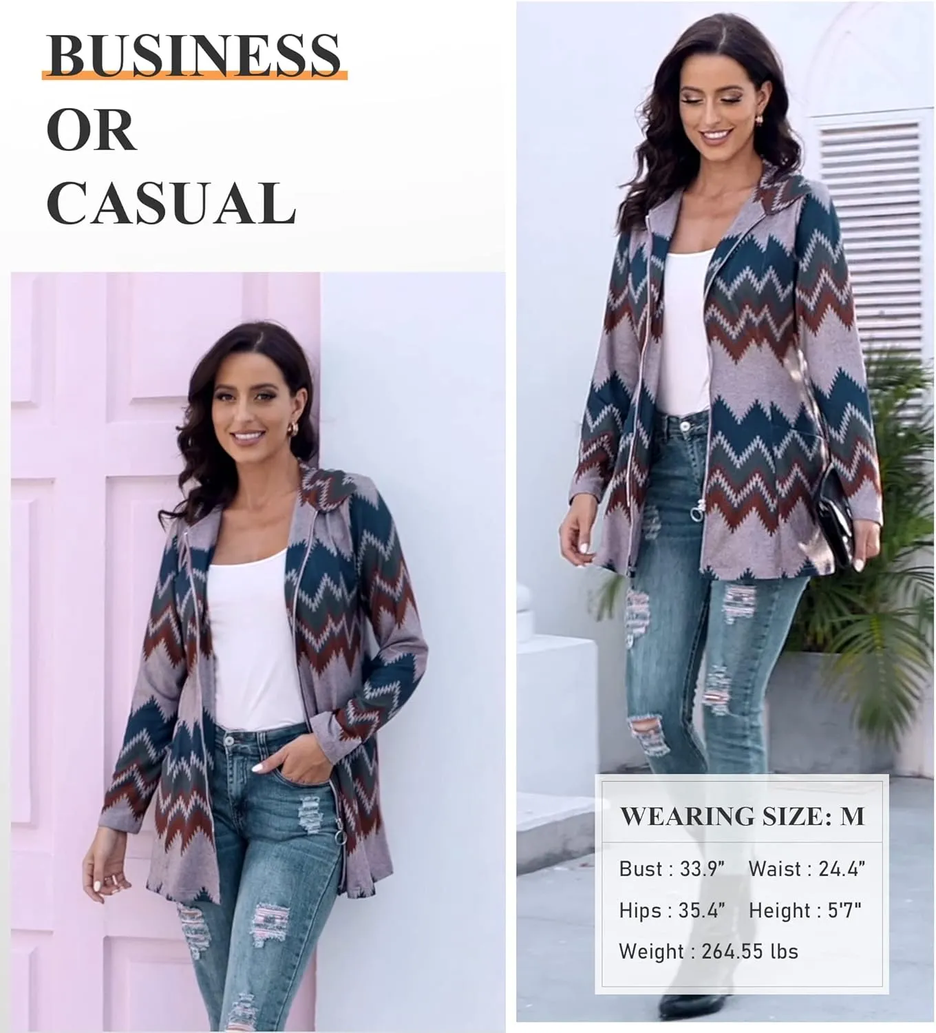 Miusey Womens Zip Up Tunic Sweatshirt Collar Neck Lightweight Long Jacket Cardigans