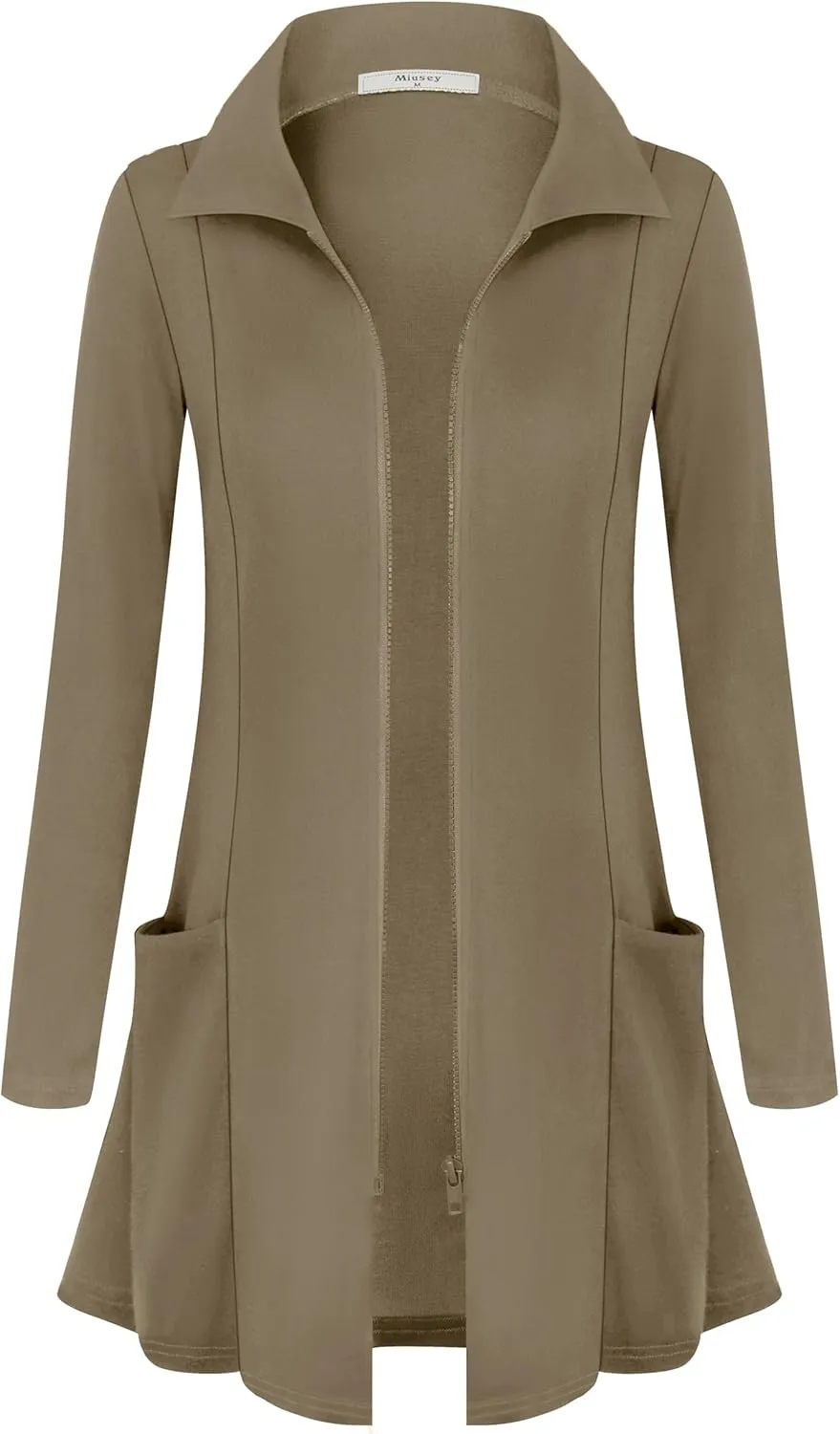 Miusey Womens Zip Up Tunic Sweatshirt Collar Neck Lightweight Long Jacket Cardigans