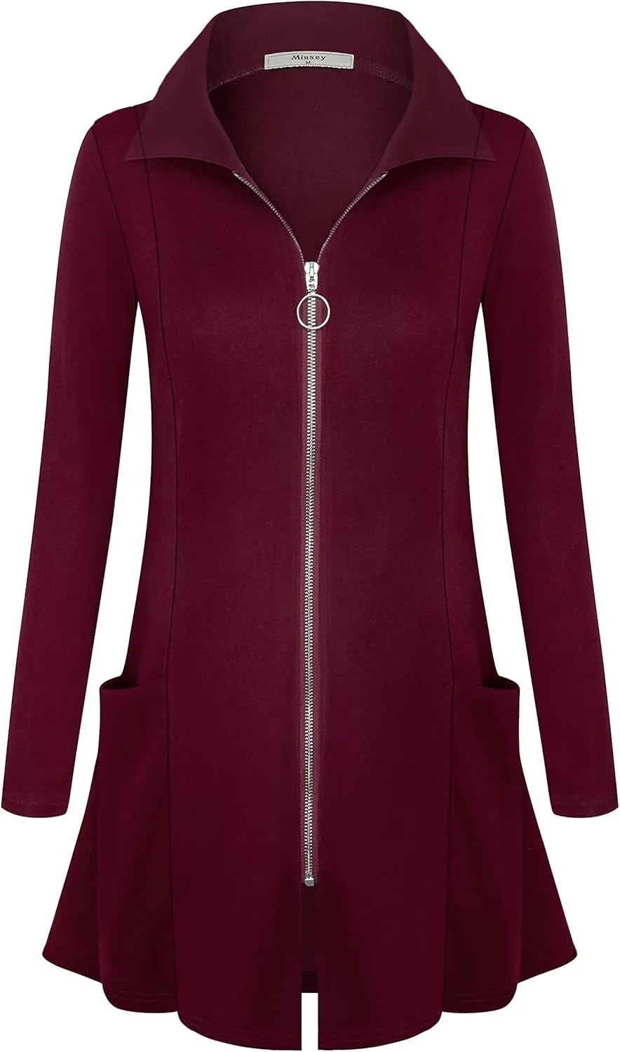 Miusey Womens Zip Up Tunic Sweatshirt Collar Neck Lightweight Long Jacket Cardigans
