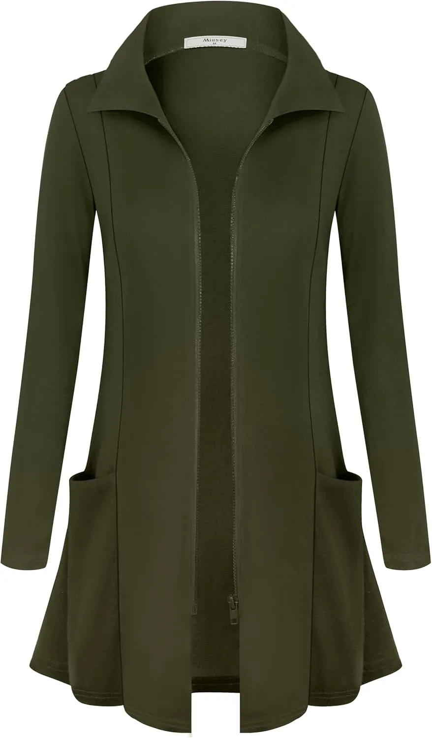 Miusey Womens Zip Up Tunic Sweatshirt Collar Neck Lightweight Long Jacket Cardigans