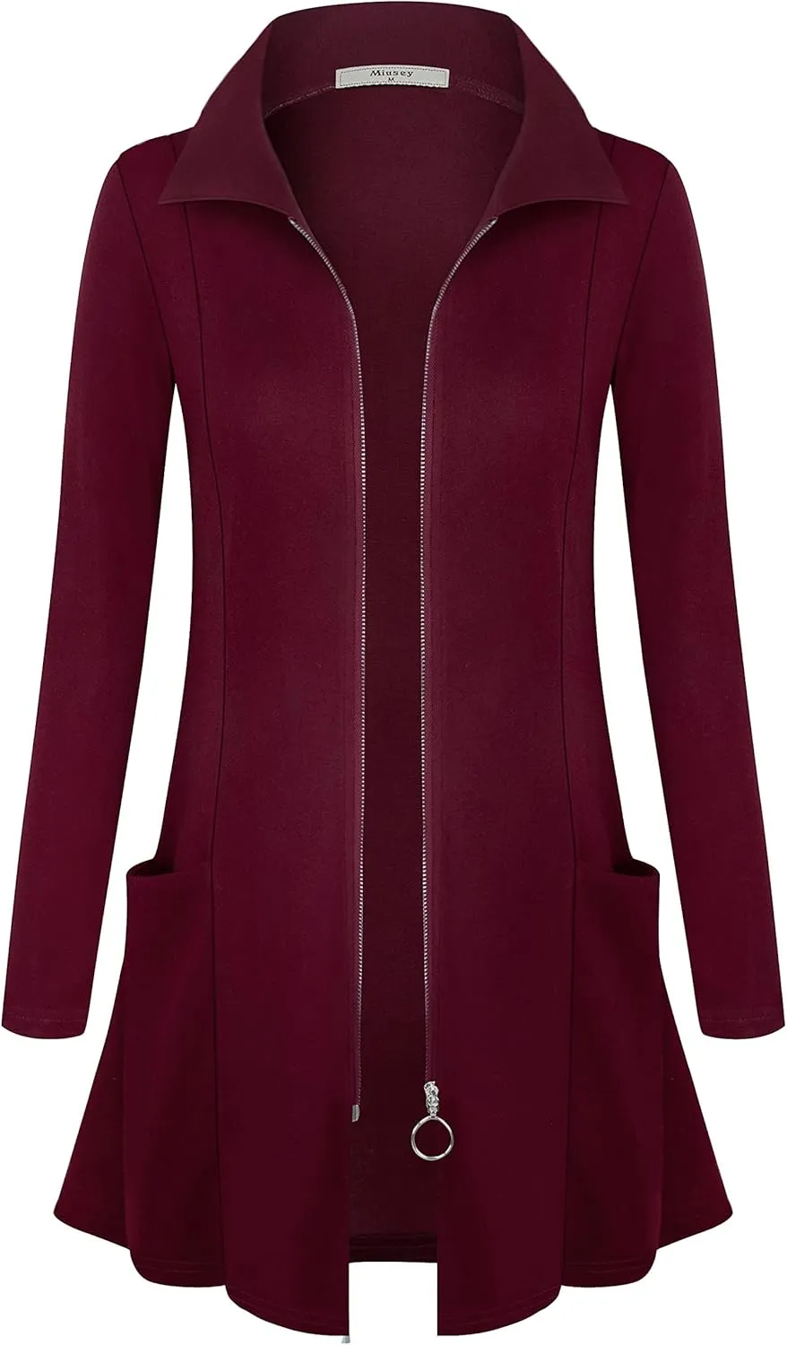 Miusey Womens Zip Up Tunic Sweatshirt Collar Neck Lightweight Long Jacket Cardigans