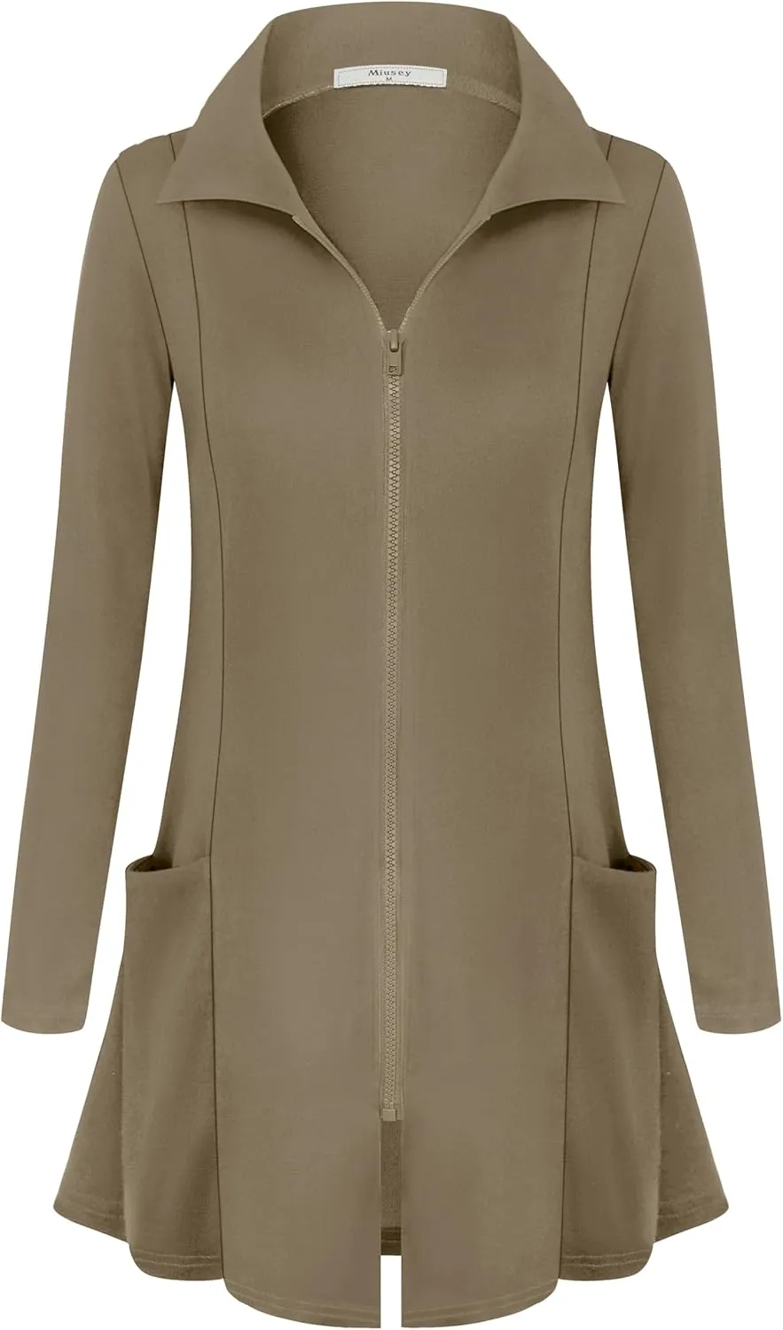 Miusey Womens Zip Up Tunic Sweatshirt Collar Neck Lightweight Long Jacket Cardigans