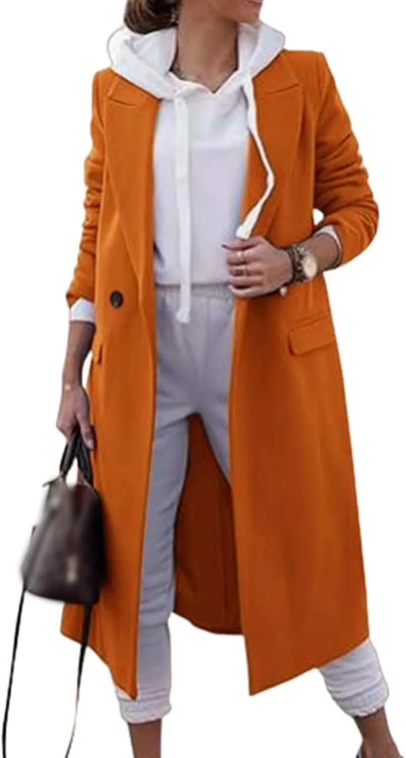 Mmoneyake Long Jackets for Women 2024 Trendy Trench Coat Casual Notch Lapel Single Breasted Peacoat Long Winter Coats Outwear
