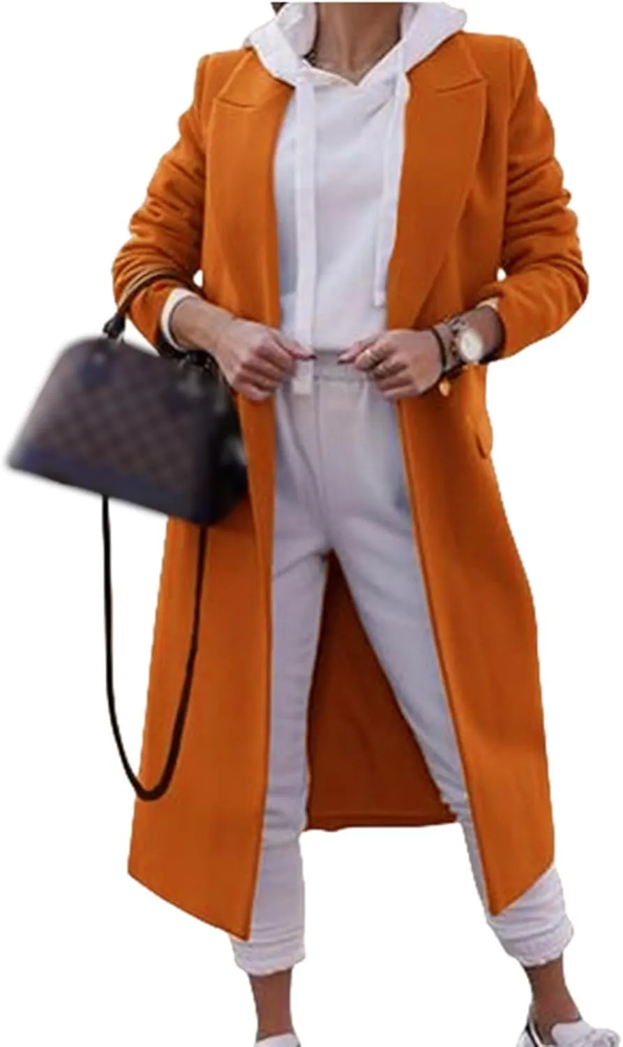 Mmoneyake Long Jackets for Women 2024 Trendy Trench Coat Casual Notch Lapel Single Breasted Peacoat Long Winter Coats Outwear