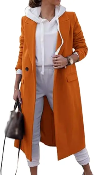 Mmoneyake Long Jackets for Women 2024 Trendy Trench Coat Casual Notch Lapel Single Breasted Peacoat Long Winter Coats Outwear