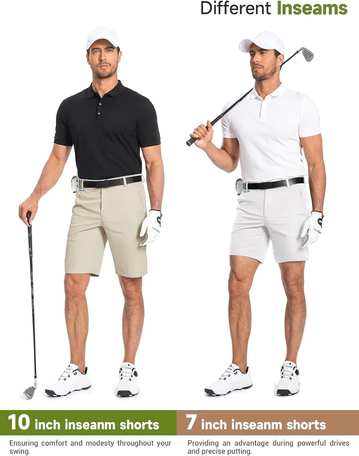 Moosehill Mens Golf Dress Casual Shorts 7" 10" Quick Dry Stretch Anti-Wrinkle Flat Front with 4 Pockets for Work Hybrid Chino