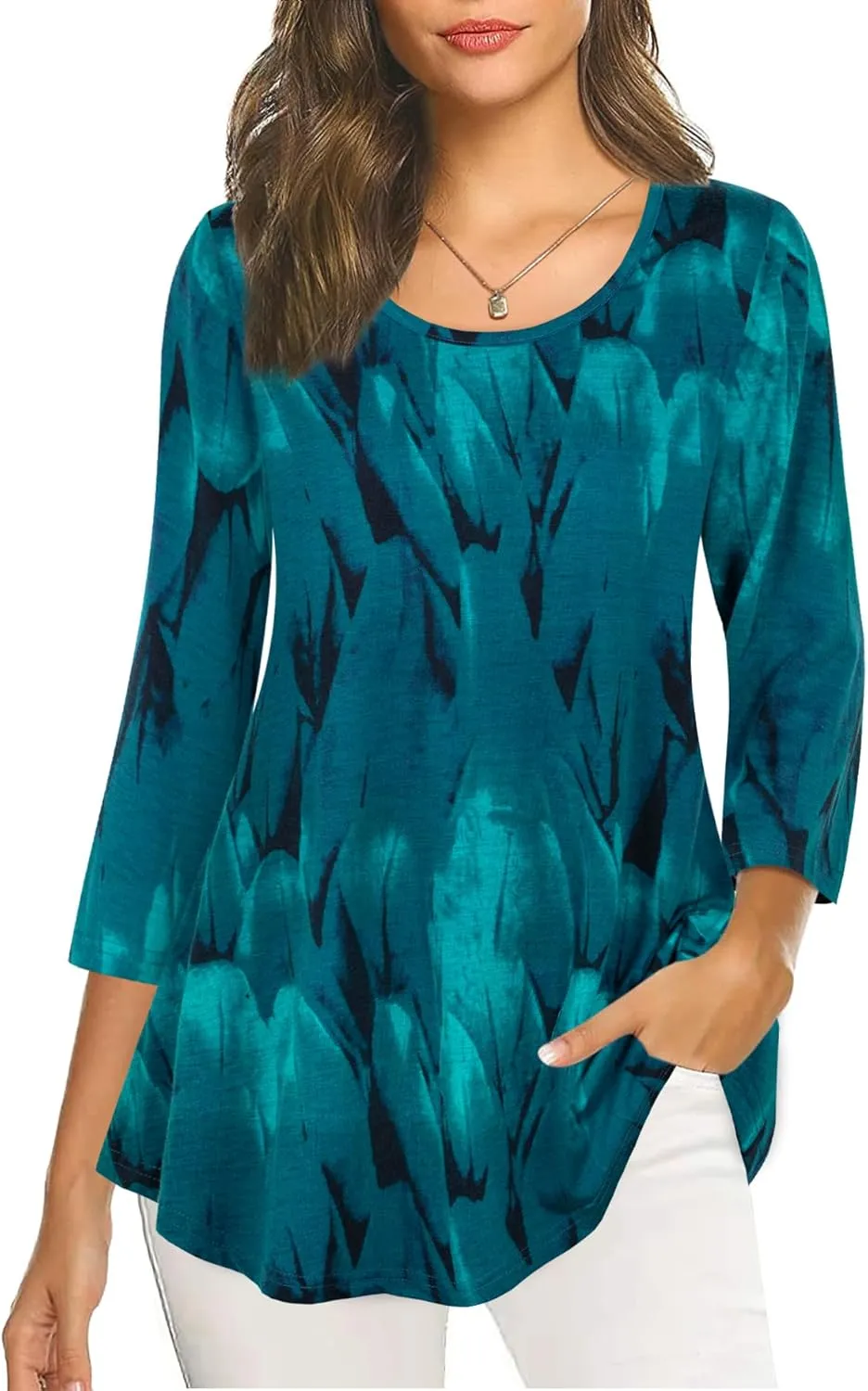 Nandashe Womens 3/4 Sleeves Floral Tunic Shirts Summer Casual Dressy Blouse Tops