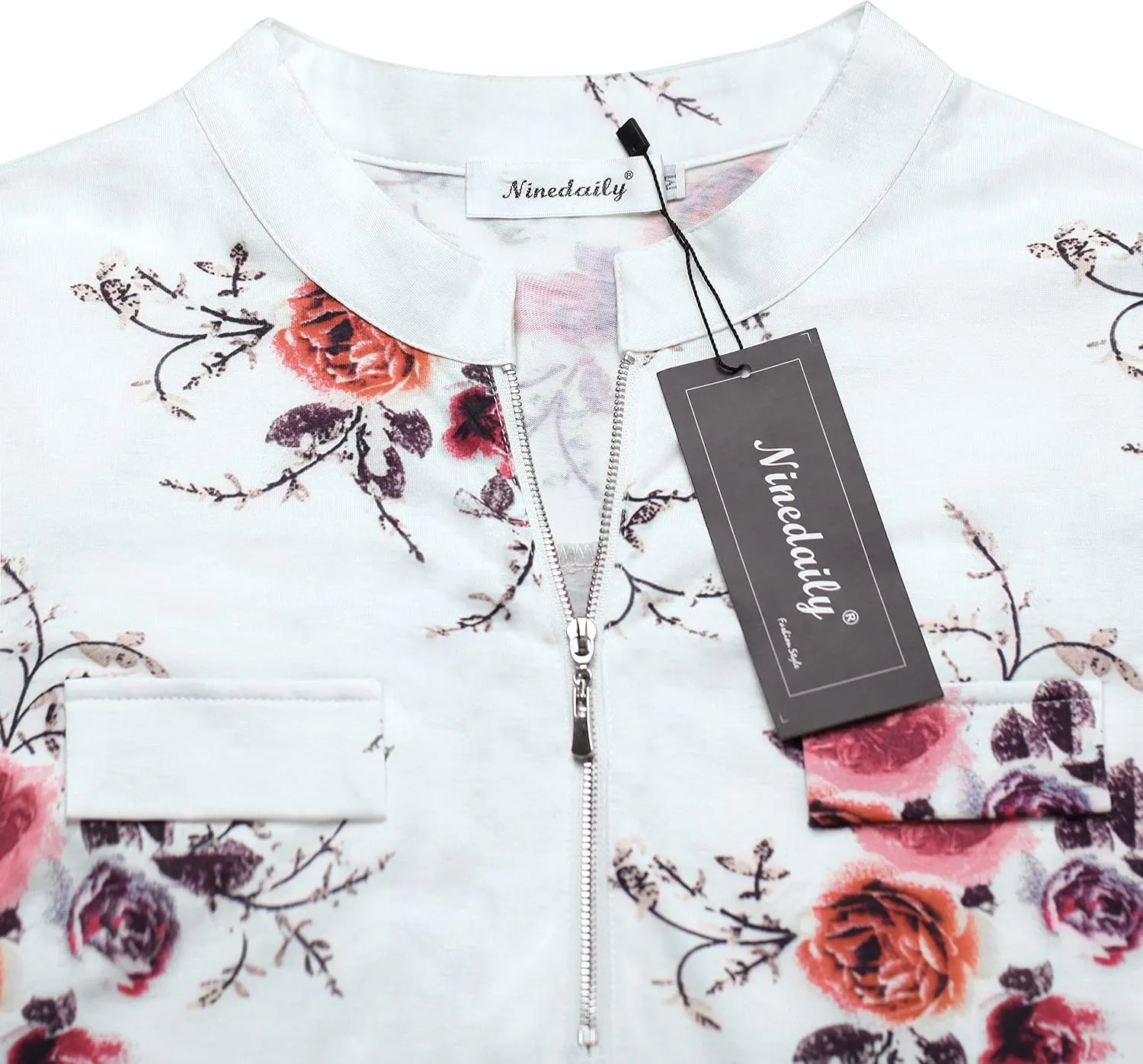 Ninedaily Women's Summer Tops Short Sleeve Casual Blouse Zip Floral Tunic Shirts