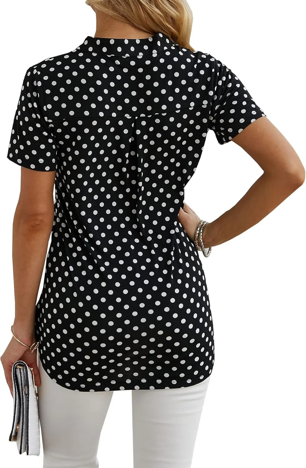 Ninedaily Women's Summer Tops Short Sleeve Casual Blouse Zip Floral Tunic Shirts