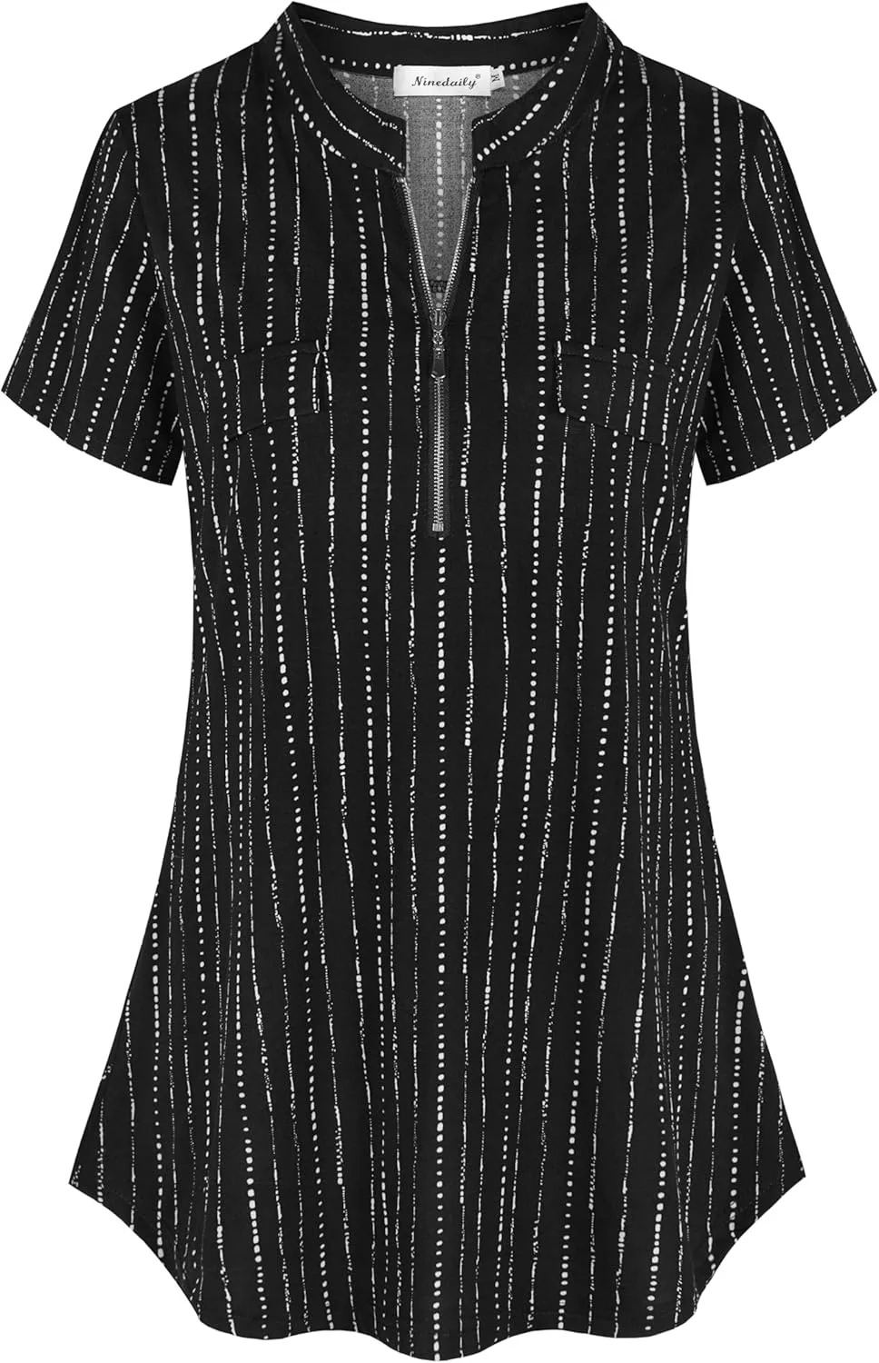 Ninedaily Women's Summer Tops Short Sleeve Casual Blouse Zip Floral Tunic Shirts