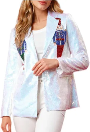 Nutcracker Blazer Pink Sequin Nutcracker Jacket Christmas Blazer Shiny Suit Jacket Open Front Glitter Holiday Blazers
